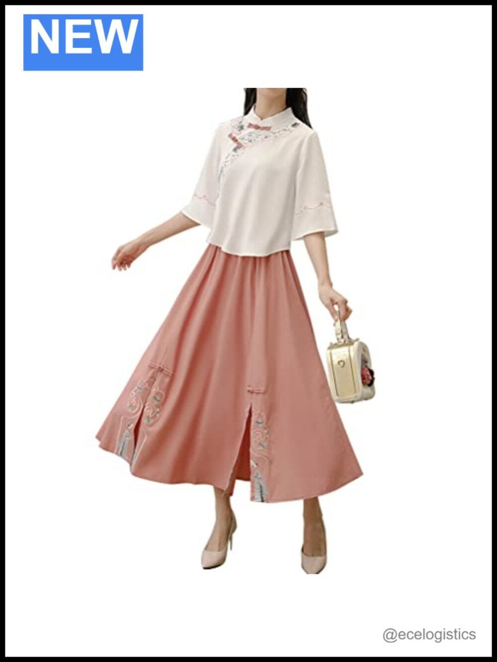Women Traditional Chinese Qipao Cheongsam Embroidered Two Piece Mandarin Top